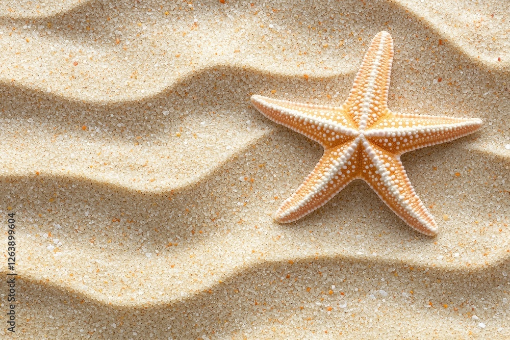 Starfish on Sandy Beach with Gentle Waves, Natural Texture and Warm Tones for Coastal Themes and Marine Life Illustrations