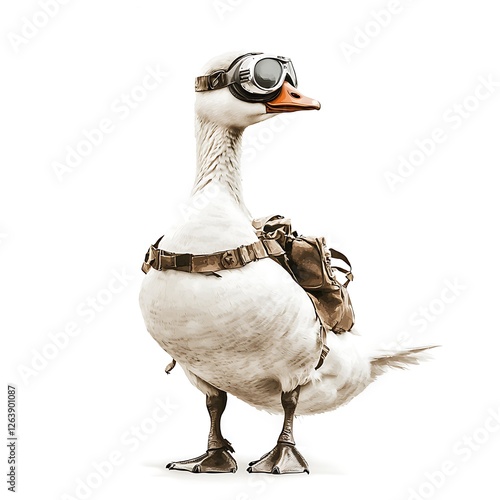 Adventurous Goose with Goggles and Backpack Ready for Travel.
