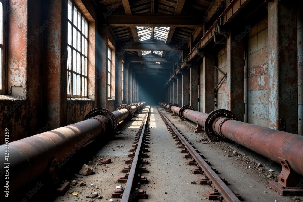 Rusty metal pipes in an abandoned industrial area, landscape, decay, grunge Rusty metal pipes in an abandoned industrial area, landscape, decay, grunge