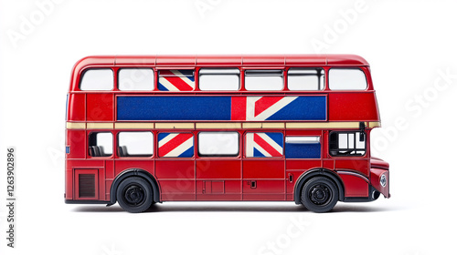 Union Jack Double-Decker Bus: Iconic Transport on White, Ultra-Detailed Close-Up for Transport Day Celebrations