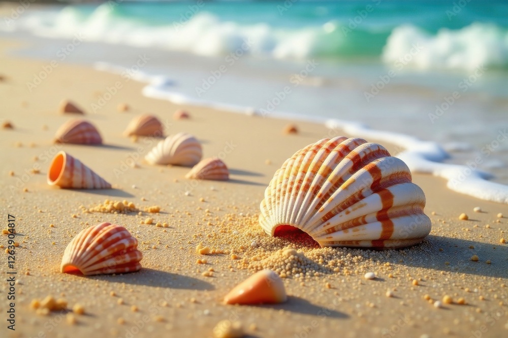 Seashell scattered on a sandy beach, texture, natural, ocean Seashell scattered on a sandy beach, texture, natural, ocean