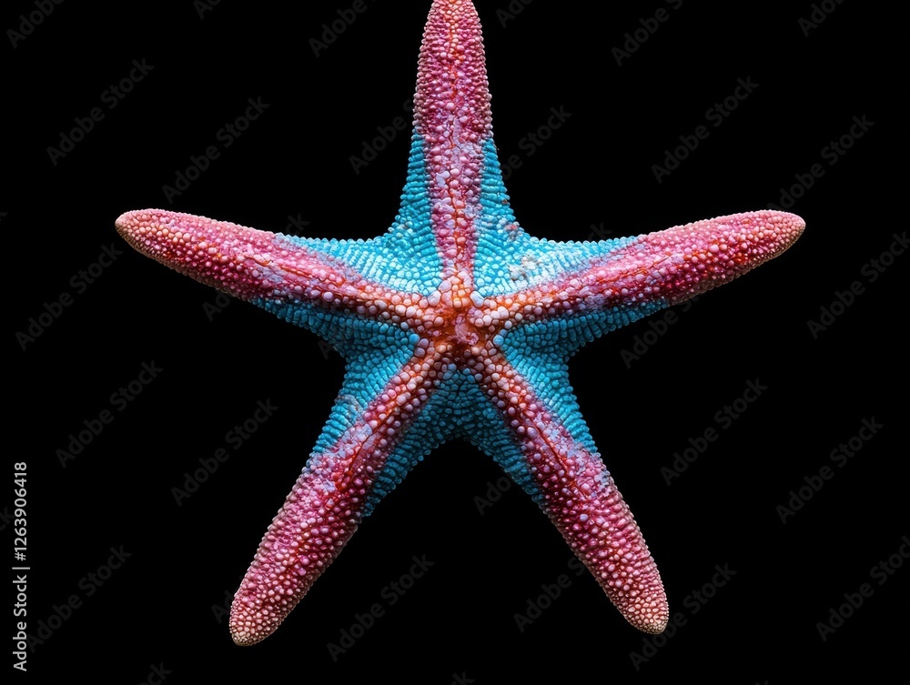 Close up of a colorful starfish on a black background. Close up of a colorful starfish on a black background.