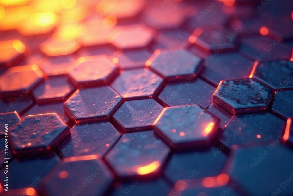 Shimmering metallic hexagons with warm ambient light, light, hexagon, shimmer Shimmering metallic hexagons with warm ambient light, light, hexagon, shimmer