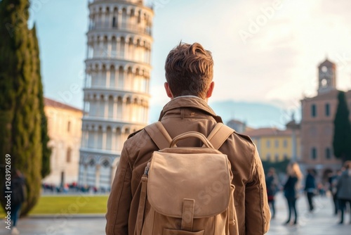 Man wearing a brown jacket, solo travel concept photo