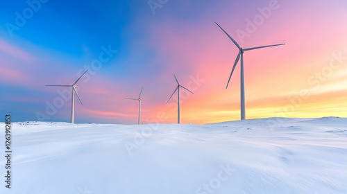 Wallpaper Mural Snowy landscape with wind turbines at sunset Torontodigital.ca