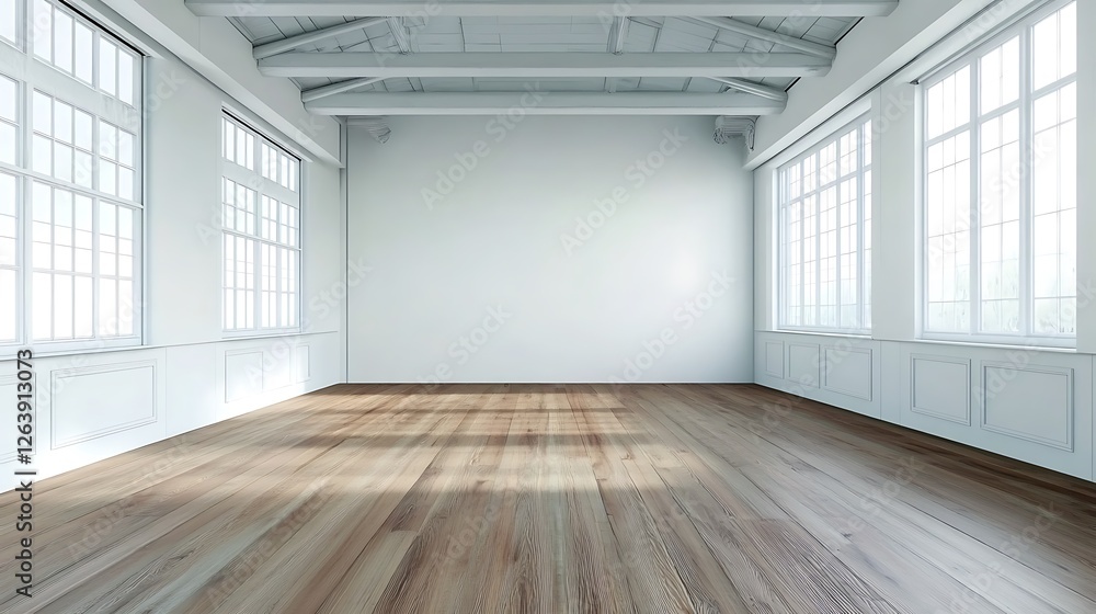 Sunlit Empty Room: 3D Render of a Spacious Interior with Hardwood Floors AI Generated Sunlit Empty Room: 3D Render of a Spacious Interior with Hardwood Floors AI Generated