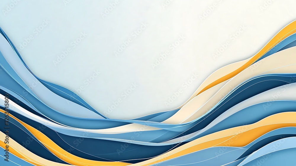 Fototapeta premium Abstract Blue and Gold Waves: A 3D Rendered Design AI Generated