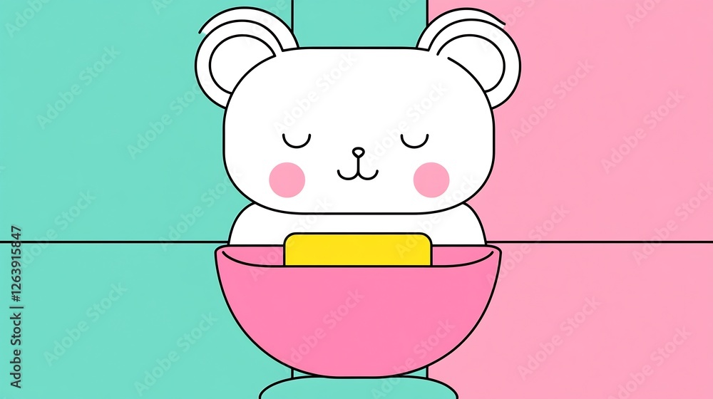 Serene white bear naps peacefully in pastel bowl a calming minimalist illustration. AI Generated Serene white bear naps peacefully in pastel bowl a calming minimalist illustration. AI Generated
