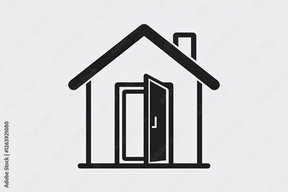 Minimalist Black and White Open Door House Icon Illustration, Home Graphic Symbol, Modern Clean Vector, Welcome Concept Minimalist Black and White Open Door House Icon Illustration, Home Graphic Symbol, Modern Clean Vector, Welcome Concept
