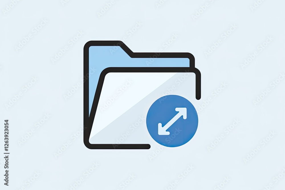 Minimalist Folder Icon with Resize Arrow, Simple Design on Light Blue Background, Flat Illustration, Isolated, Modern Look, Clean Lines, Bold Colors Minimalist Folder Icon with Resize Arrow, Simple Design on Light Blue Background, Flat Illustration, Isolated, Modern Look, Clean Lines, Bold Colors