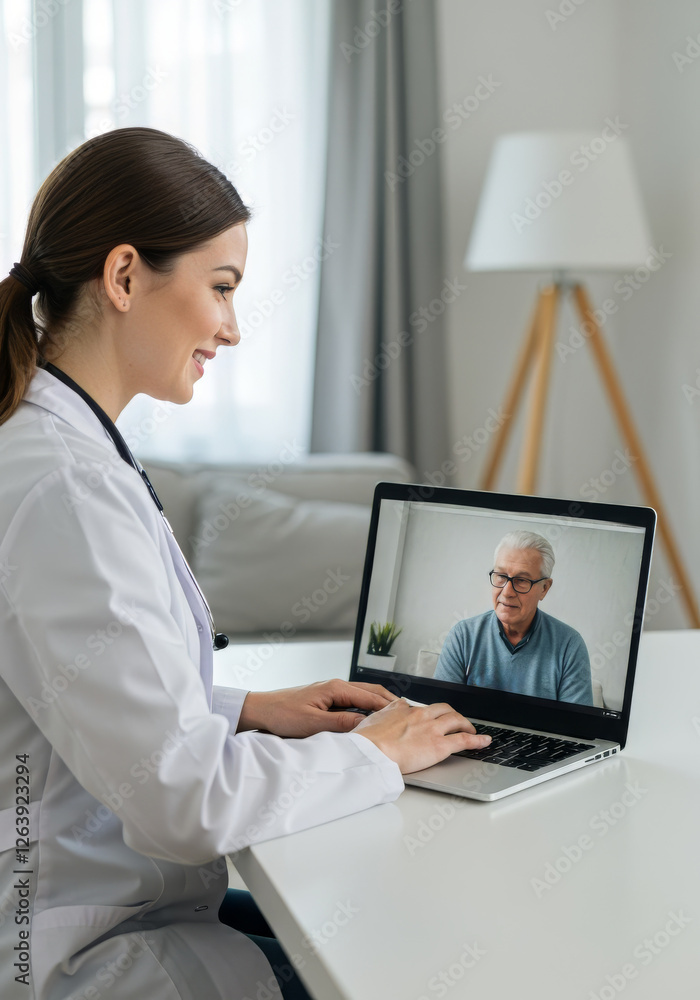Asian woman doctor having online medical consultation with senior caucasian patient on laptop. Telemedicine healthcare service. Remote medical appointment from home Asian woman doctor having online medical consultation with senior caucasian patient on laptop. Telemedicine healthcare service. Remote medical appointment from home