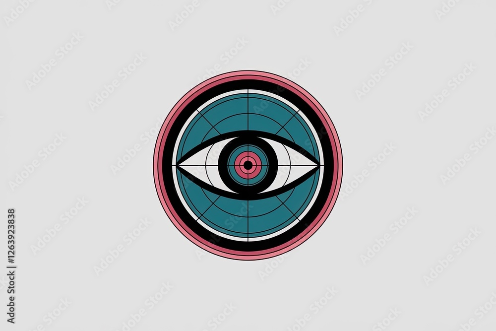 Minimalist Teal Eye Graphic with Pink Accents on Light Gray Background - Modern Design Symbolism Minimalist Teal Eye Graphic with Pink Accents on Light Gray Background - Modern Design Symbolism