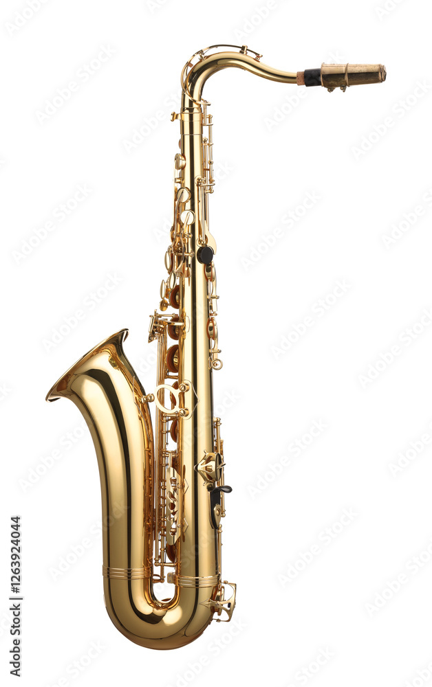 Naklejka premium Jazz. One beautiful saxophone isolated on white
