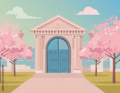 school 入社式　入園式　入学式　シンプル　春　イラスト