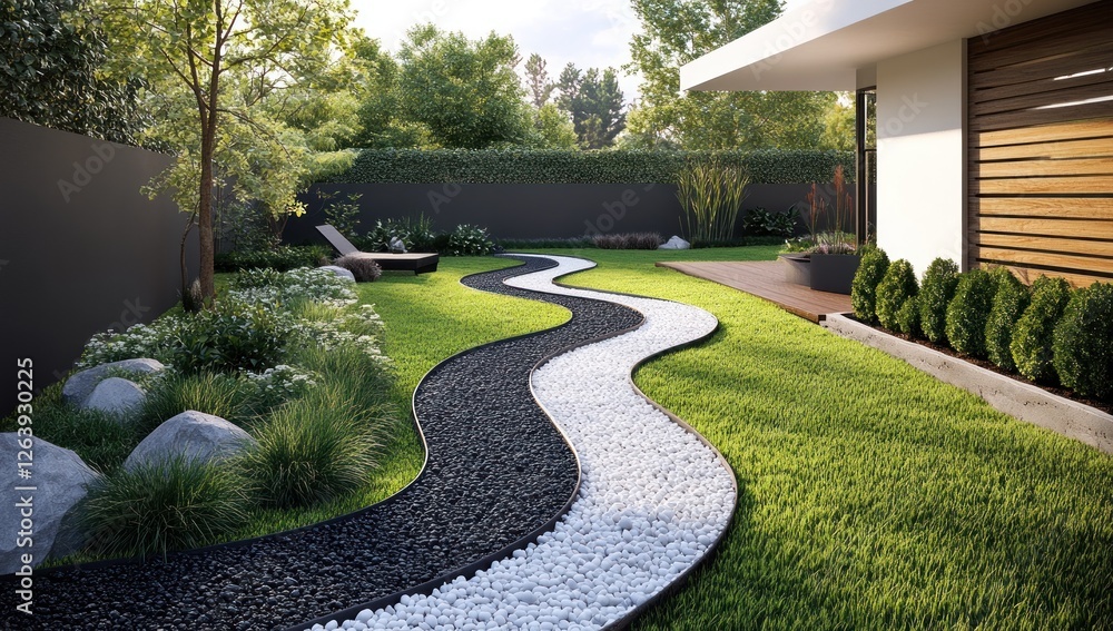 Serene Modern Garden Design: A Curving Pebble Path Serene Modern Garden Design: A Curving Pebble Path