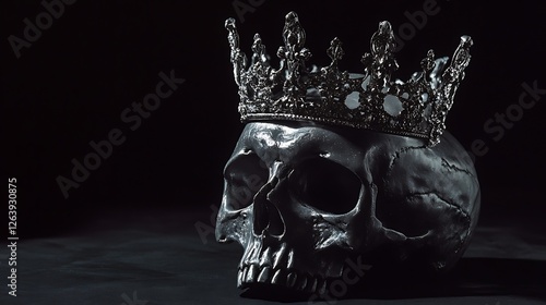 Monochrome majesty, A skull crowned in darkness, symbolizing mortality photo