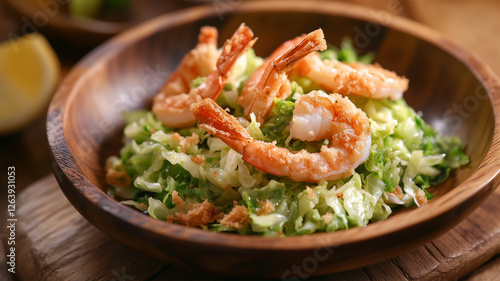 春キャベツと桜エビの炒め物 木皿に映える旬の味