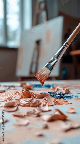 Artist's brush painting, studio background