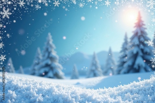 Wallpaper Mural Sparkling snowflake borders adorn a snowy landscape, snow, snowflakes Torontodigital.ca