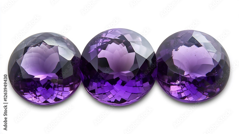 Three lustrous amethyst cabochons softly glow showcasing carved floral details. AI Generated Three lustrous amethyst cabochons softly glow showcasing carved floral details. AI Generated