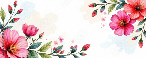 Swirling floral pattern in bright watercolors on a white background, floral, abstract, artwork