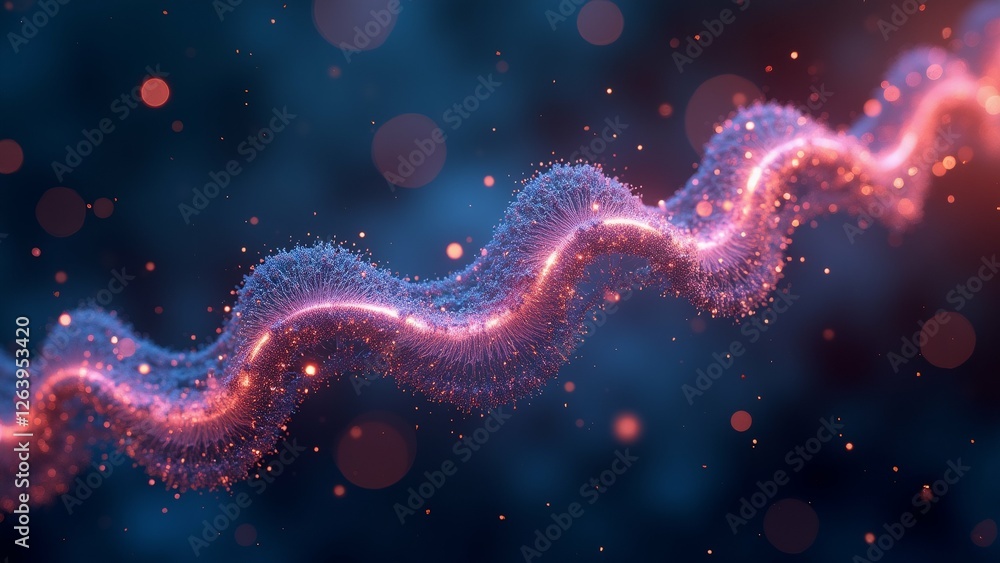 abstract digital art piece appears wave like structure dark blue background wave series interconnected lines dots different shades pink blue creating gradient effect lines curved wavy giving abstract digital art piece appears wave like structure dark blue background wave series interconnected lines dots different shades pink blue creating gradient effect lines curved wavy giving