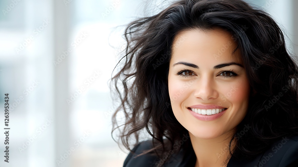 Portrait of a Smiling Woman with Dark Curly Hair Portrait of a Smiling Woman with Dark Curly Hair