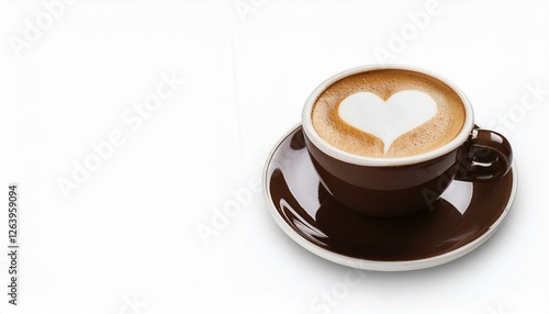 Cup of coffee latte with heart shape isolated on transparent background photo