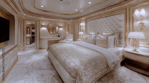 Luxurious yacht master suite bedroom interior
