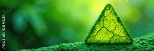 Triangular yellow green bio structure against abstract background, with subtle texture, background, science, biology