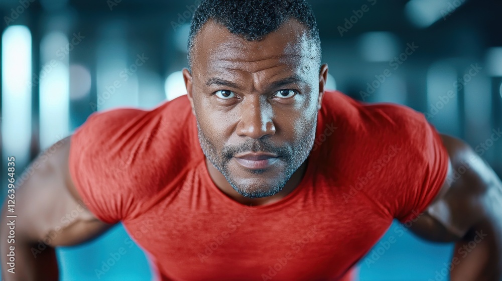 Professional Athlete Demonstrating Endurance and Physical Prowess in a Red Jersey Exuding Determination and Focus During an Intense Workout or Training Session Professional Athlete Demonstrating Endurance and Physical Prowess in a Red Jersey Exuding Determination and Focus During an Intense Workout or Training Session