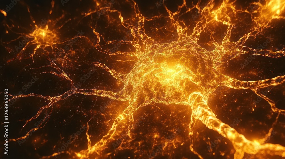 Glowing neuron network firing, cosmic background, science Glowing neuron network firing, cosmic background, science