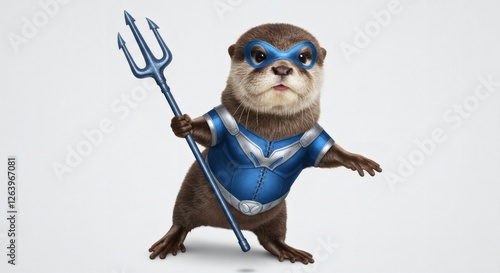 Adorable Baby Otter in Heroic Blue and Silver Costume with Trident
