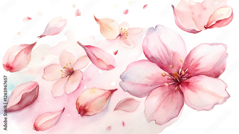 Delicate Sakura Blossom and Petals Isolated on Transparent Background. PNG Delicate Sakura Blossom and Petals Isolated on Transparent Background. PNG