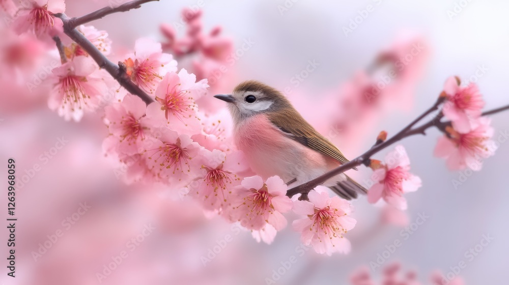 Bird on tree branch with beautiful flower in Spring. Bird on tree branch with beautiful flower in Spring.