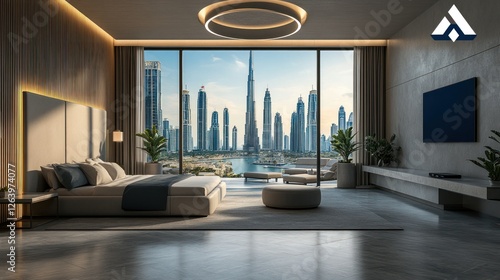 Luxury Dubai bedroom sunrise city view