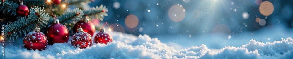 Naklejka premium Frosty Winter Scene with Christmas Decorations , winter, snowflakes, festive