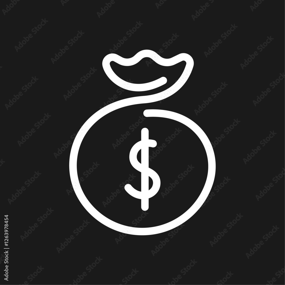 Money sack line icon on black background. Line. Doodle. Money sack line icon on black background. Line. Doodle.