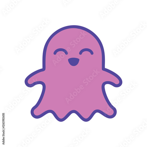 Cute purple fantasy ghost with friendly smile