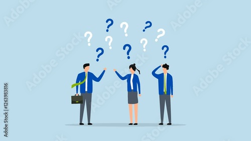 Confused people with confusion problem, 4k animation of businessman and businesswoman with numerous perplexed question marks