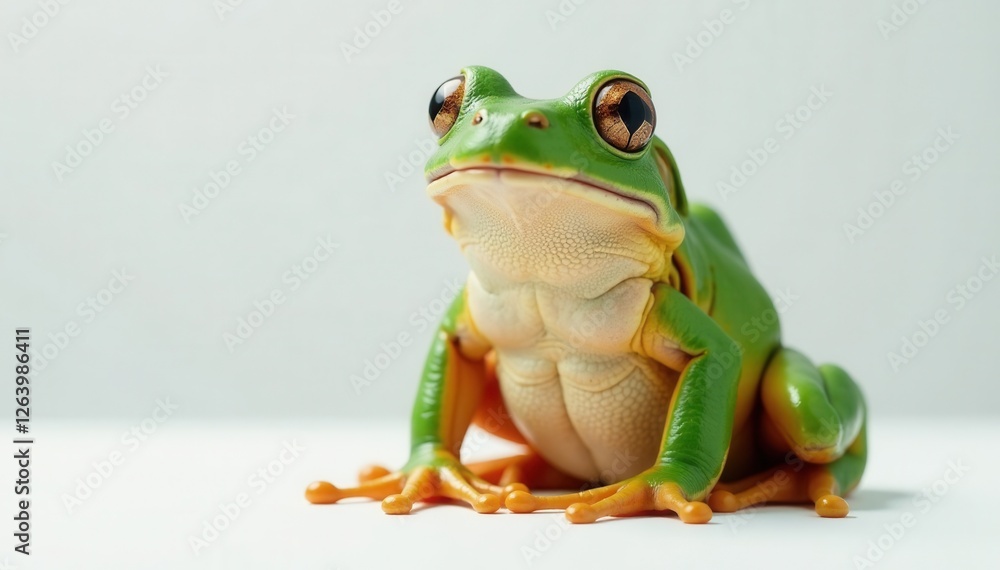 Fototapeta premium Gargantuan frog sitting on a white panel, eyes closed in contentment , nature, pond, serene