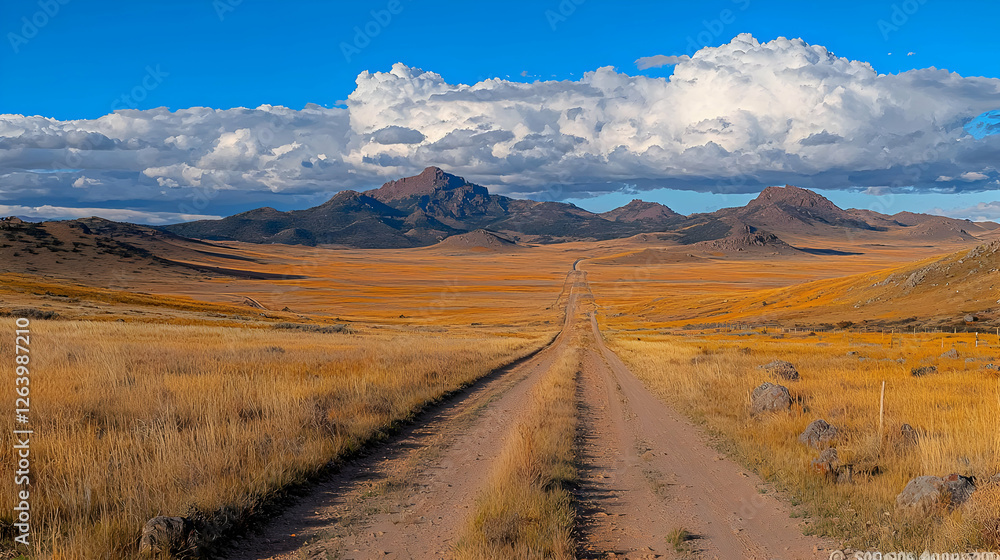 Desert road leading to mountains under a cloudy sky; travel, landscape photography Desert road leading to mountains under a cloudy sky; travel, landscape photography