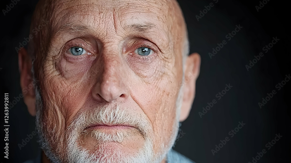 Elderly man's pensive portrait, dark background Elderly man's pensive portrait, dark background