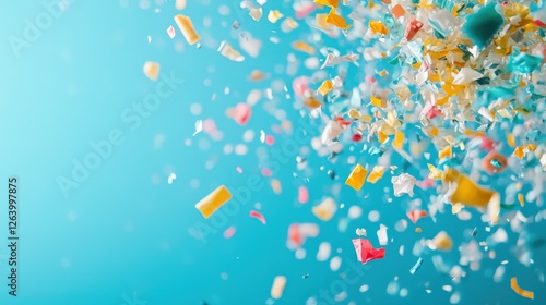 Colorful Confetti Falling Against a Bright Blue Background for Celebrations