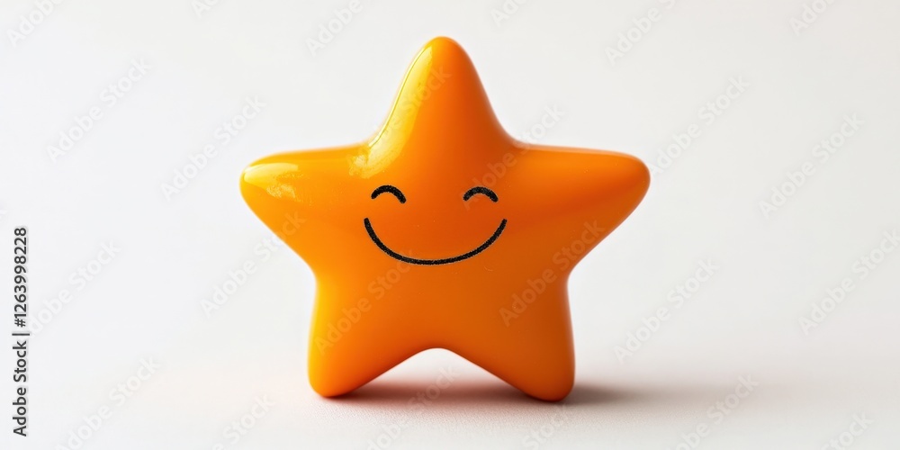 A vibrant orange star-shaped toy, graced with a cheerful smiley face, tilts playfully to the left while its top edges dance toward the right, creating an inviting and whimsical charm A vibrant orange star-shaped toy, graced with a cheerful smiley face, tilts playfully to the left while its top edges dance toward the right, creating an inviting and whimsical charm