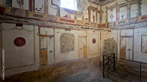 POMPEII, ITALY - MAY 21, 2024: Casa dei Vettii in the ruins of ancient Pompeii-Pan of interior artwork
