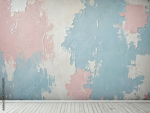 Abstract grunge vintage aged wall in blue, pink and white colors, photography, portrait, maternity, family photo background, 300dpi, 3d
