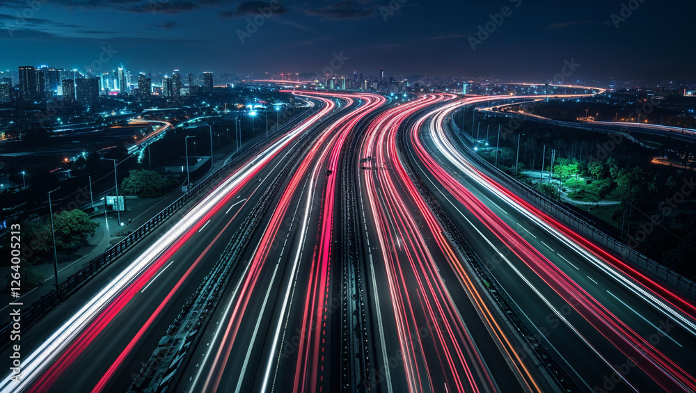 Dynamic Night Traffic on a Busy Highway long-exposure photograph capturing the movement of vehicles on a multi-lane highway at night Dynamic Night Traffic on a Busy Highway long-exposure photograph capturing the movement of vehicles on a multi-lane highway at night