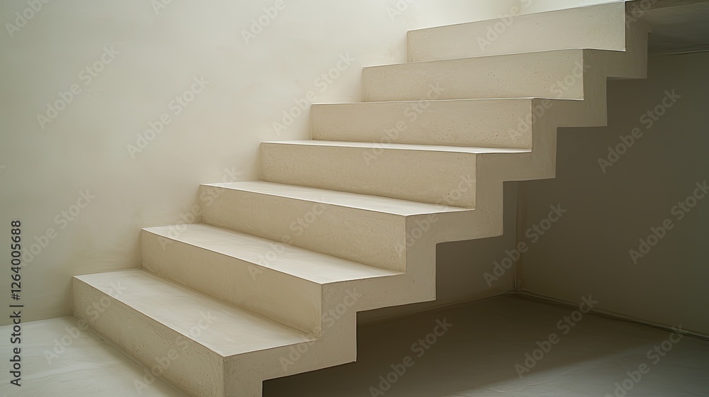Minimalist white staircase leading upwards in a modern interior space with soft lighting Minimalist white staircase leading upwards in a modern interior space with soft lighting