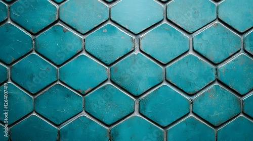 Wallpaper Mural Stunning Turquoise Hexagonal Tiles with Textured Finish and Unique Cracking Details. Security Risks, Threat, Authentication Concept Torontodigital.ca